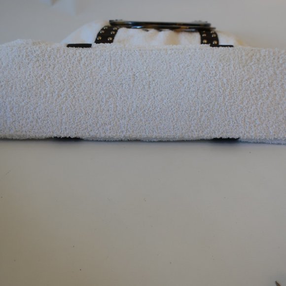 Womens Shay Todd White Brown Gold Studded Terry Cloth Tote Shoulder Handbag * - Picture 8 of 12